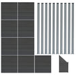 WPC Sichtschutzzaun in Grau, bestehend aus neun Paneelen, einem Eckstück und zehn LED-Zaunpfosten, mit strukturierter Oberfläche und modernem Design