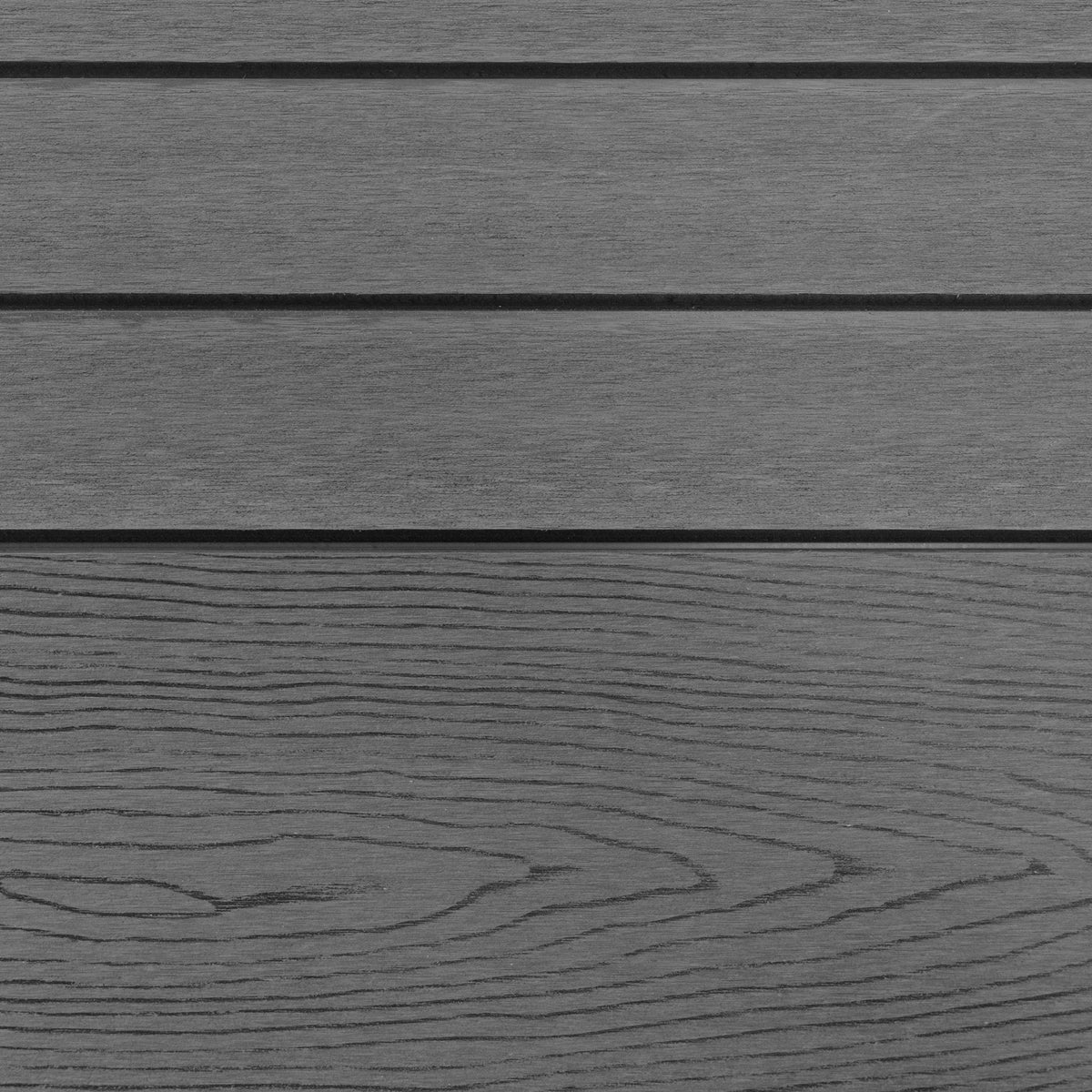 Grau WPC Sichtschutzzaun mit horizontalen Lamellen und Holzmaserung, ideal für Garten- und Terrassengestaltung, langlebig und pflegeleicht
