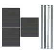 Dunkelgraue WPC Sichtschutzzaunplatten mit horizontalen Lamellen und vier schlanken LED Zaunpfosten in elegantem Design, ideal für den Garten