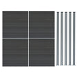 Grau WPC Sichtschutzzaun mit vier Paneelen und fünf LED Zaunpfosten, modernes Design, glatte Oberflächen und langlebige Materialien für optimalen Sichtschutz