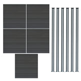 Grau WPC Sichtschutzzaun mit fünf Paneelen und sechs schlanken LED Zaunpfosten, modern und langlebig, ideal für Garten- und Terrassengestaltung