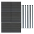 WPC Sichtschutzzaun in Grau mit sechs Paneelen und sieben LED Zaunpfosten, modernes Design, strapazierfähiges Material, elegante Linienführung