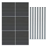 WPC Sichtschutzzaun in Grau mit sechs Paneelen und sieben LED Zaunpfosten, modernes Design, strapazierfähiges Material, elegante Linienführung