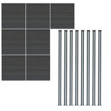 Grau WPC Sichtschutzzaun mit sieben Paneelen und acht LED Zaunpfosten, modernes Design, glatte Textur und langlebiges Material für optimalen Sichtschutz
