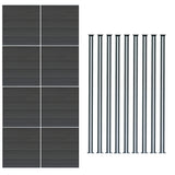 Grau WPC Sichtschutzzaun mit acht Paneelen und neun schlanken LED Zaunpfosten, modernes Design mit strukturierten Oberflächen und eleganter Optik