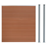 Brauner WPC Sichtschutzzaun mit glatter, horizontaler Holzoptik und zwei eleganten, grauen LED Zaunpfosten aus robustem Material