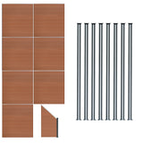 Brauner WPC Sichtschutzzaun mit neun Paneelen, einem Eckstück und acht LED Zaunpfosten in elegantem Design und stabiler Bauweise