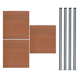Brauner WPC Sichtschutzzaun mit drei Paneelen und vier LED Zaunpfosten in schlankem, modernem Design, ideal für Garten- und Terrassengestaltung