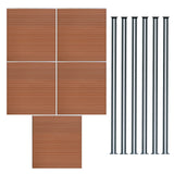 Brauner WPC Sichtschutzzaun mit fünf Paneelen und sechs LED Zaunpfosten, modern und langlebig, ideal für Garten- und Terrassengestaltung