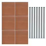 Brauner WPC Sichtschutzzaun mit sechs Paneelen und sieben LED Zaunpfosten, modernes Design, glatte Oberfläche und langlebige Materialien