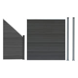 Grau WPC Sichtschutzzaun mit einem Eckstück und zwei LED Zaunpfosten, modernes Design mit glatten, horizontalen Lamellen und robustem Material