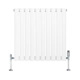 Weißer Gliederheizkörper mit TRV Chromventilen, 600mm x 600mm, aus robustem Material, mit glatter, glänzender Oberfläche und modernen, eleganten Linien