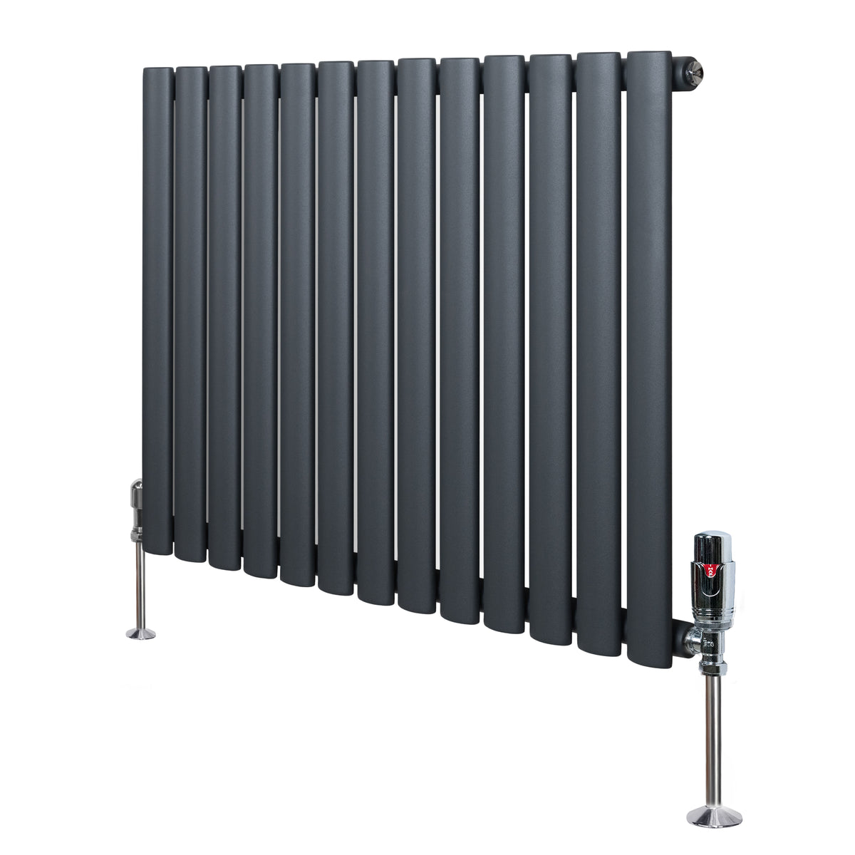 Gliederheizkörper in Anthrazitgrau mit TRV Chromventilen, 600mm x 780mm, schlankes, modernes Design und glatte, matte Oberfläche