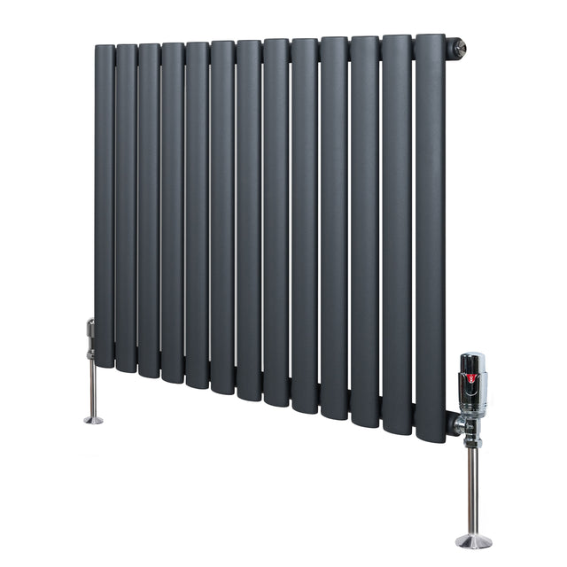 Gliederheizkörper in Anthrazitgrau mit TRV Chromventilen, 600mm x 780mm, schlankes, modernes Design und glatte, matte Oberfläche