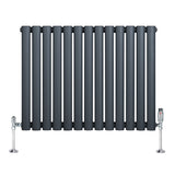 Gliederheizkörper in Anthrazitgrau mit TRV Chromventilen, 600mm x 780mm, vertikale Röhrenstruktur, modernes Design, ideal für stilvolle Heizlösungen