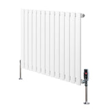 Weißer Gliederheizkörper mit TRV Chromventilen, 600mm x 780mm, schlankes Design, glatte Oberfläche und moderne, glänzende Ventile