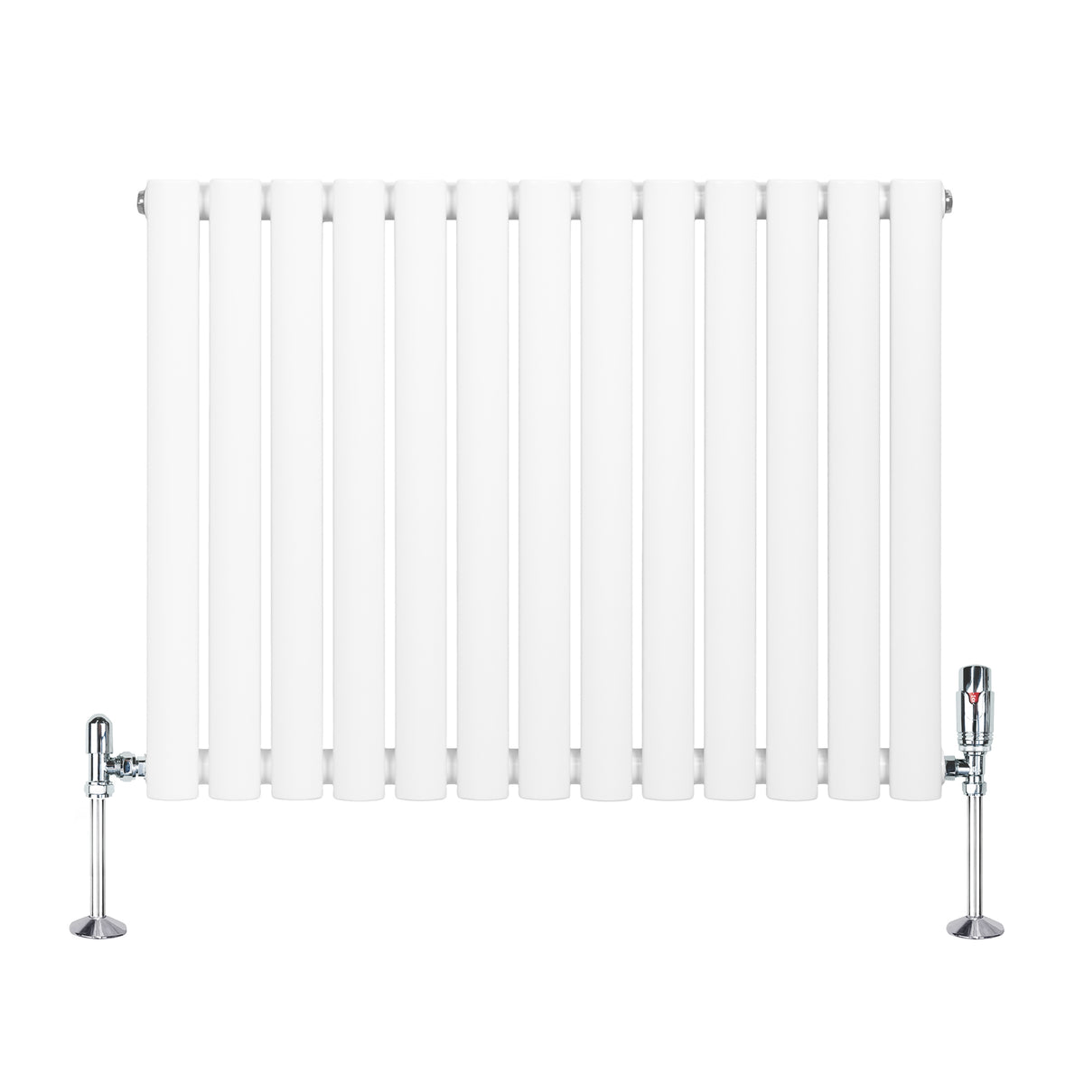 Weißer Gliederheizkörper mit TRV Chromventilen, 600mm x 780mm, aus robustem Material, mit glatter, glänzender Oberfläche und modernen, eleganten Linien