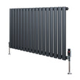 Gliederheizkörper in Anthrazitgrau mit TRV Chromventilen, 600mm x 1020mm, modernes Design mit glatten, vertikalen Lamellen und eleganten Standfüßen