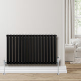 Schwarzer Gliederheizkörper mit TRV Chromventilen, 600mm x 1020mm, vertikale Lamellen, modernes Design, ideal für stilvolle Innenräume