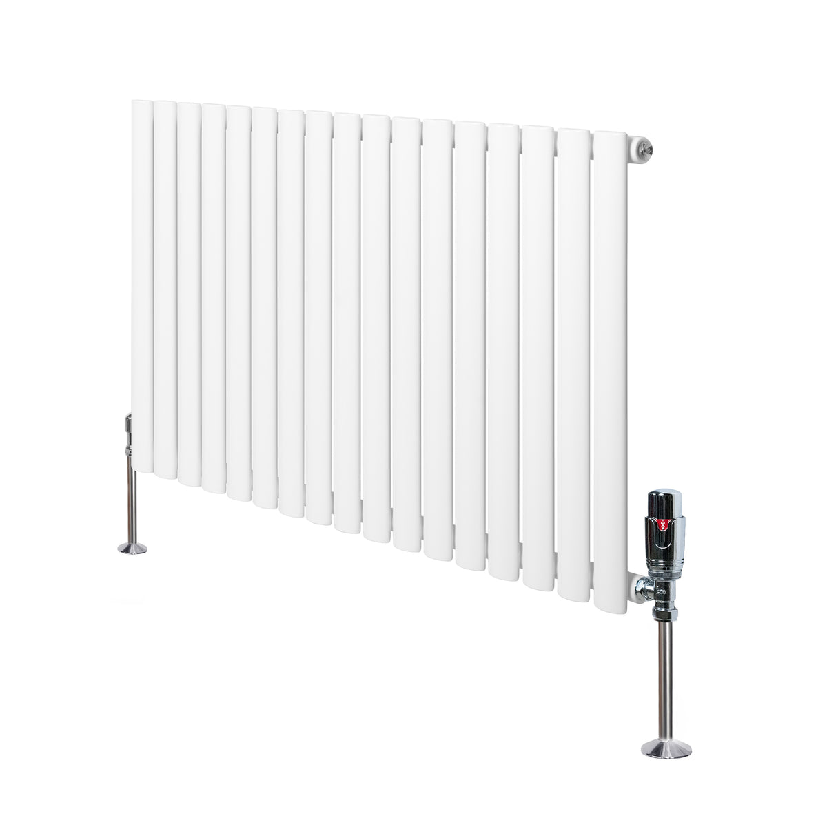 Gliederheizkörper in Weiß mit TRV Chromventilen, 600mm x 1020mm, schlankes Design, glatte Oberfläche und moderne, elegante Linienführung
