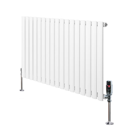 Gliederheizkörper in Weiß mit TRV Chromventilen, 600mm x 1020mm, schlankes Design, glatte Oberfläche und moderne, elegante Linienführung