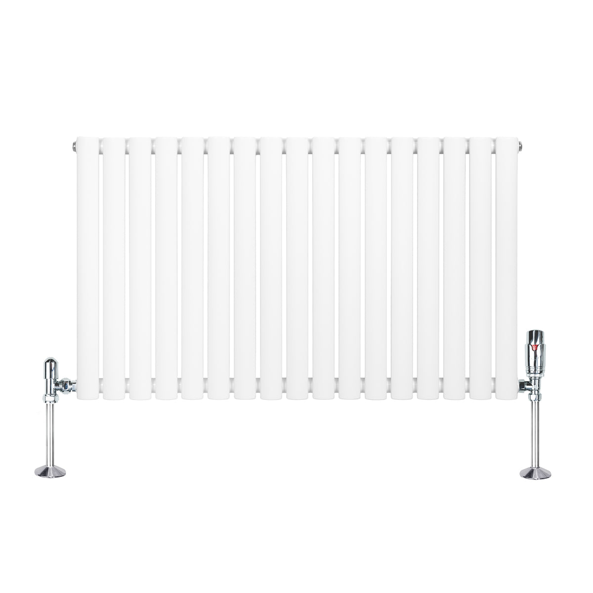 Weißer Gliederheizkörper mit TRV Chromventilen, 600mm x 1020mm, aus robustem Material, mit glatter, glänzender Oberfläche und eleganten, runden Formen