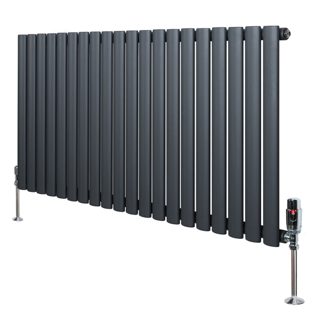 Gliederheizkörper in Anthrazitgrau mit TRV Chromventilen, 600mm x 1200mm, aus robustem Material, mit glatter, moderner Oberfläche und vertikalen Röhren