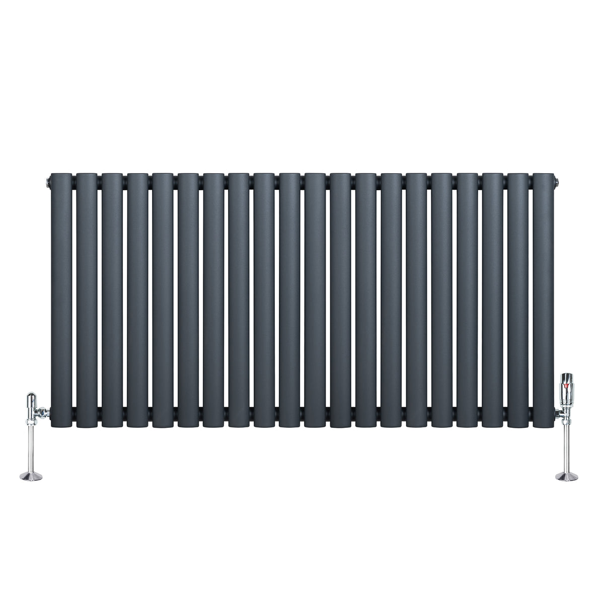 Anthrazitgrauer Gliederheizkörper mit TRV Chromventilen, 600mm x 1200mm, aus robustem Material, mit glatter, moderner Oberfläche und eleganten Linien