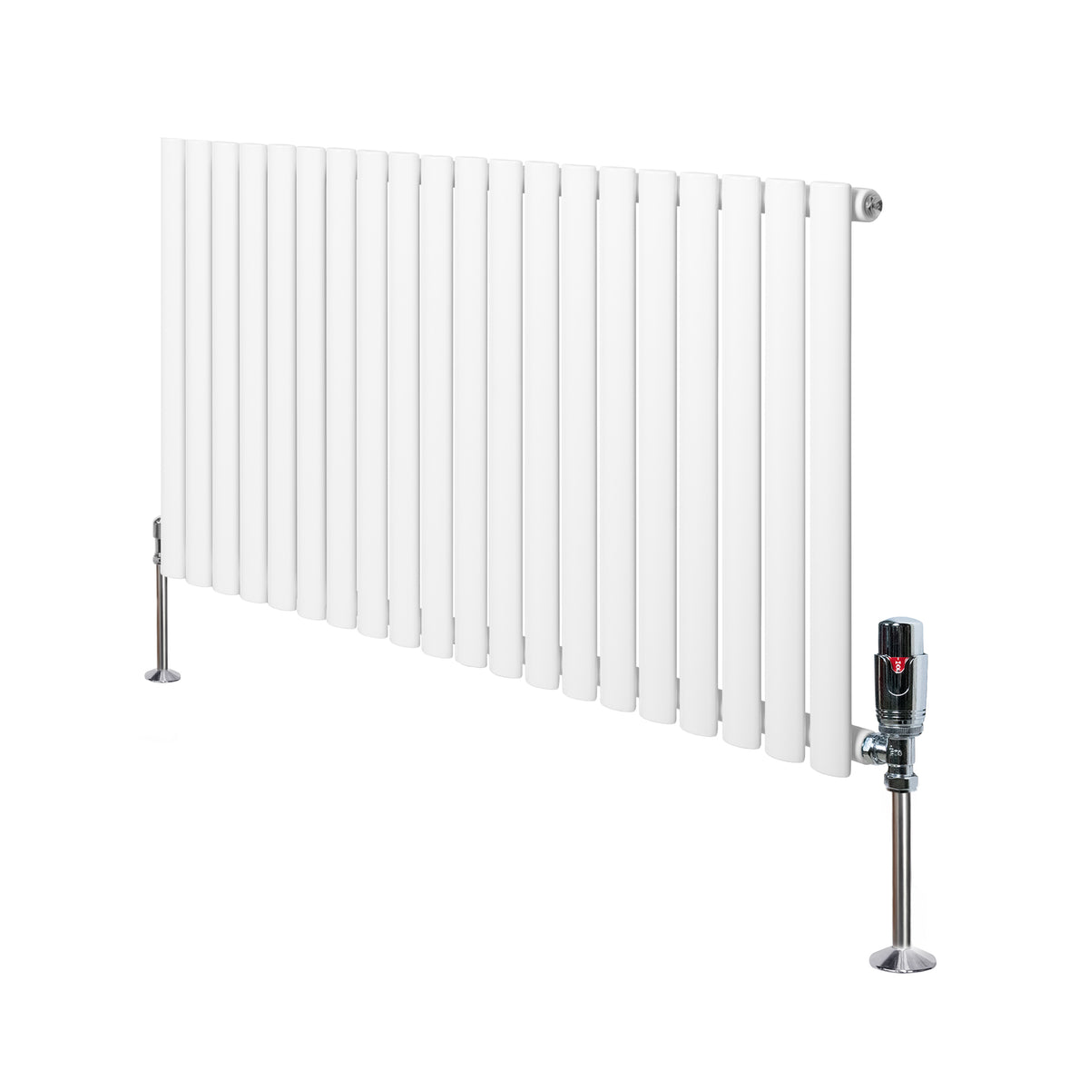 Gliederheizkörper in Weiß mit TRV Chromventilen, 600mm x 1200mm, schlankes Design, glatte Oberfläche und moderne Linienführung für effiziente Wärmeabgabe