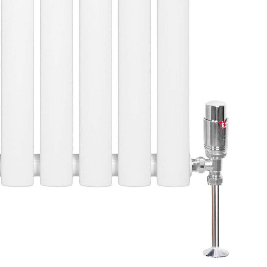 Weißer Gliederheizkörper mit TRV Chromventilen, 600mm x 1200mm, glänzende Oberfläche, moderne Form, ideal für effiziente Heizlösungen