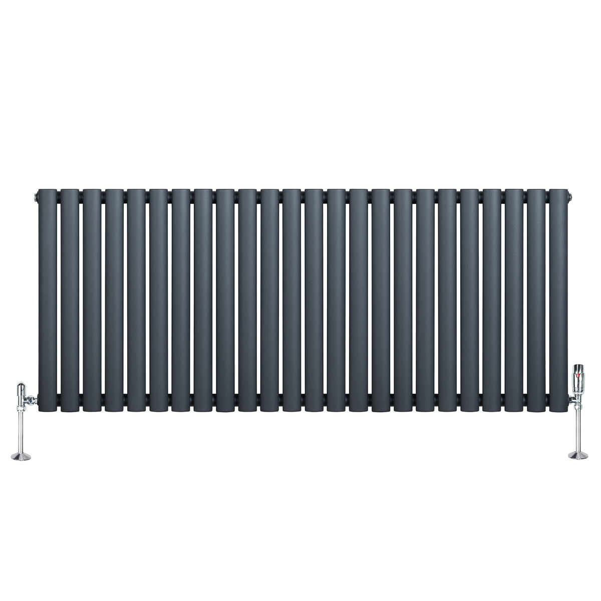 Gliederheizkörper in Anthrazitgrau mit TRV Chromventilen, 600mm x 1440mm, schlankes Design und glatte Oberfläche für moderne Innenräume