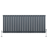 Gliederheizkörper in Anthrazitgrau mit TRV Chromventilen, 600mm x 1440mm, schlankes Design und glatte Oberfläche für moderne Innenräume