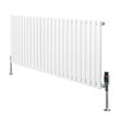 Gliederheizkörper in Weiß mit TRV Chromventilen, 600mm x 1440mm, schlankes Design und glatte, glänzende Oberfläche für moderne Innenräume