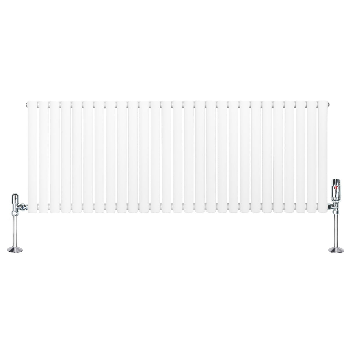 Weißer Gliederheizkörper mit TRV Chromventilen, 600mm x 1620mm, vertikale Lamellenstruktur und glänzende Oberflächen für moderne Innenräume