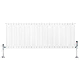 Weißer Gliederheizkörper mit TRV Chromventilen, 600mm x 1620mm, vertikale Lamellenstruktur und glänzende Oberflächen für moderne Innenräume