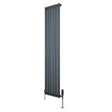 Hochformatiger Gliederheizkörper in Anthrazitgrau mit TRV Chromventilen, schlankes Design, 1600mm x 360mm, moderne und elegante Heizlösung für jeden Raum