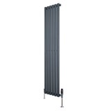 Hochformatiger Gliederheizkörper in Anthrazitgrau mit TRV Chromventilen, schlankes Design, 1600mm x 360mm, moderne und elegante Heizlösung für jeden Raum