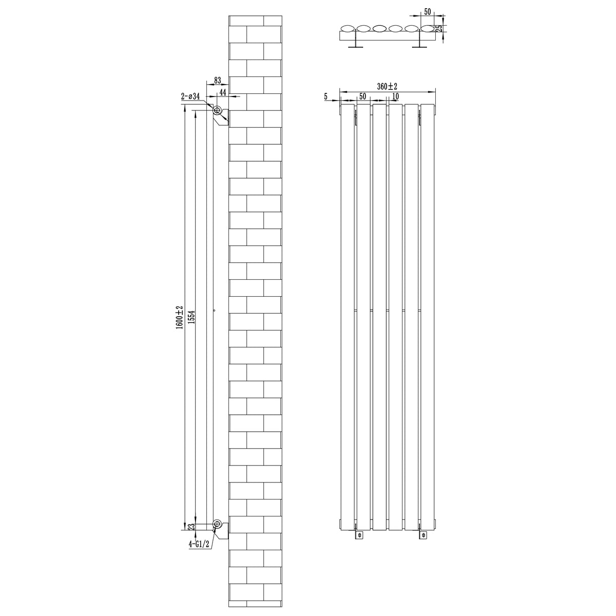 Gliederheizkörper in Anthrazitgrau mit TRV Chromventilen, 1600mm x 360mm, schlankes Design und glatte Oberflächenstruktur, ideal für moderne Innenräume