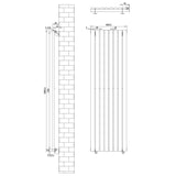 Gliederheizkörper in Anthrazitgrau mit TRV Chromventilen, 1600mm x 480mm, zeigt vertikale, schlanke Heizrippen und präzise Maße für einfache Installation