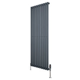 Gliederheizkörper in Anthrazitgrau mit TRV Chromventilen, 1600mm x 600mm, schlankes, modernes Design und glatte Oberflächenstruktur