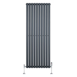 Gliederheizkörper in Anthrazitgrau, 1600mm x 600mm, mit TRV Chromventilen, vertikale Lamellenstruktur und glatte Oberfläche für moderne Räume