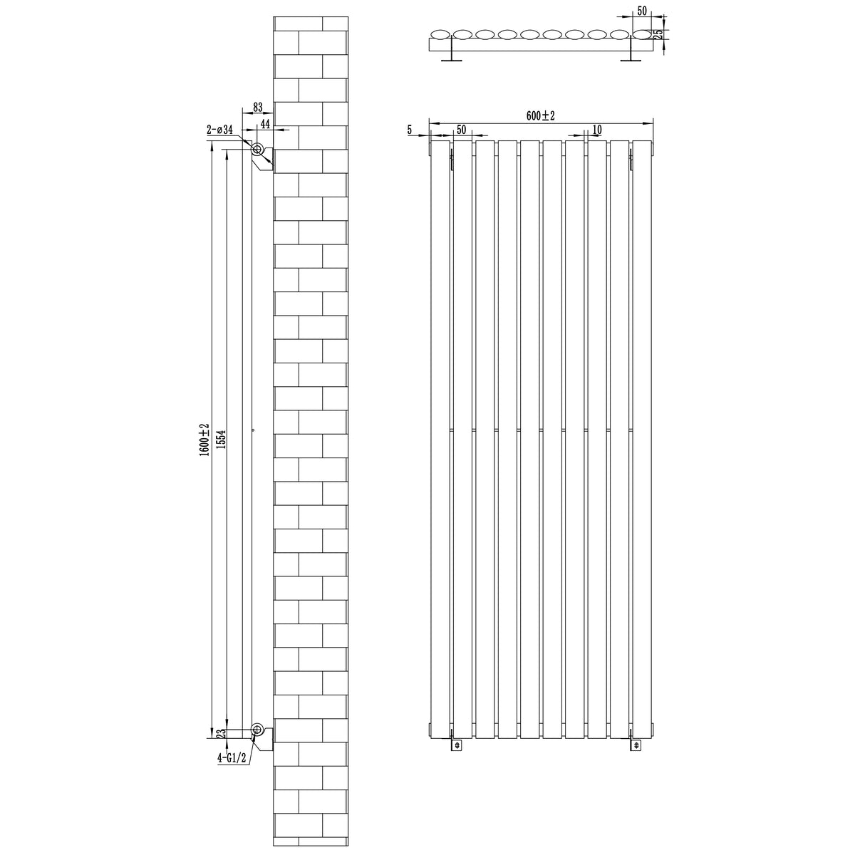 Gliederheizkörper in Anthrazitgrau mit TRV Chromventilen, 1600mm x 600mm, zeigt vertikale Röhren und klare Linien für modernes Design