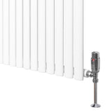 Weißer Gliederheizkörper mit TRV Chromventilen, 1600mm x 600mm, schlankes Design, glatte Oberfläche, ideal für moderne Innenräume