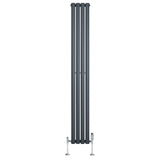 Eleganter Gliederheizkörper in Anthrazitgrau mit TRV Chromventilen, 1800mm hoch und 240mm breit, bietet modernes Design und effiziente Wärmeabgabe