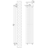 Gliederheizkörper in Anthrazitgrau mit TRV Chromventilen, Maße 1800mm x 360mm, schlankes Design mit vertikalen Heizrippen und klaren Linien