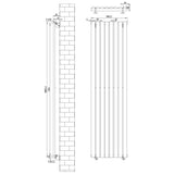 Gliederheizkörper in Weiß mit TRV Chromventilen, Maße 1800mm x 480mm, vertikale Lamellenstruktur, ideal für moderne Heizlösungen