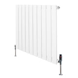 Flachheizkörper in Weiß, 600mm x 700mm, mit glatten, vertikalen Lamellen und modernen Ventilen, ideal für effiziente Raumheizung