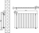 Flachheizkörper in Schwarz, 600mm x 910mm, mit vertikalen Lamellen und präzisen Maßen, ideal für moderne Heizlösungen und stilvolle Innenräume