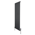 Flachheizkörper in Anthrazitgrau, 1600mm x 560mm, mit vertikalen Lamellen und modernen Ventilen, ideal für stilvolle Heizlösungen