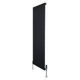 Flachheizkörper in Schwarz, 1600mm x 560mm, mit vertikalen Lamellen und modernen Ventilen, ideal für stilvolle Heizlösungen in jedem Raum